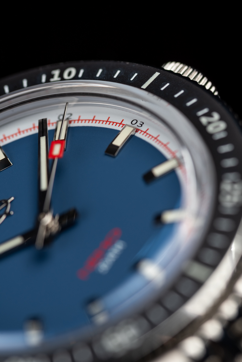 Denim blue dial of the EMG Nemo