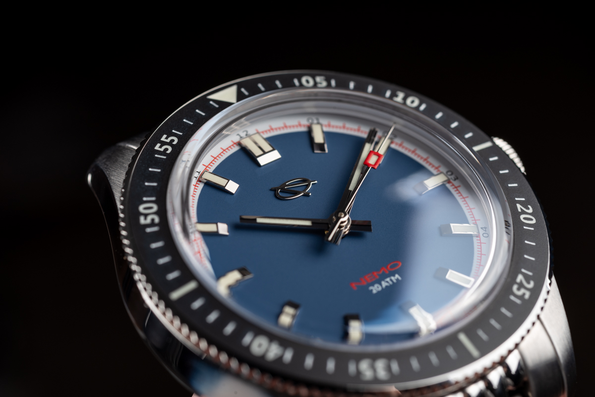 Denim blue dial of the EMG Nemo