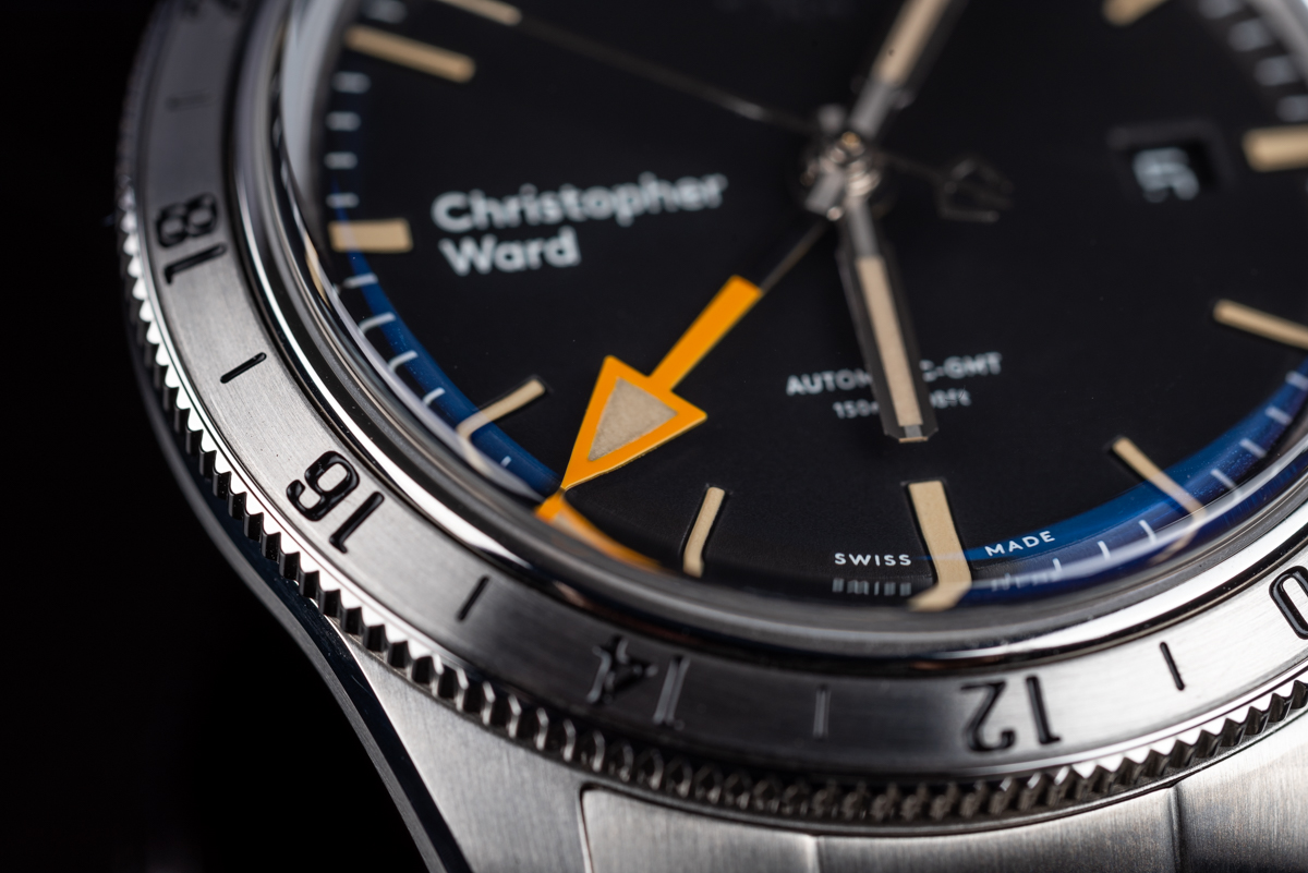 Orange GMT hand on the Christopher Ward C65 GMT